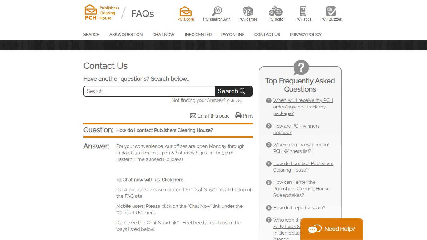 How do I contact Publishers Clearing House? - pch.custhelp.com
